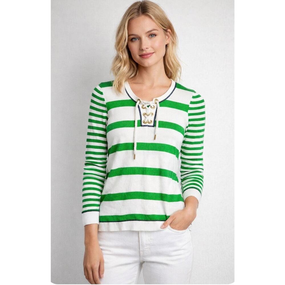 Lilly Pulitzer Sweater‎ Size Small Green White Striped Long Sleeve Pullover